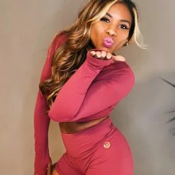 Olra Activewear Long Sleeve Crop Top - Desert Rose