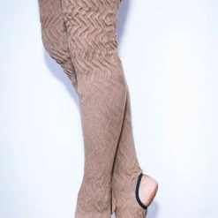 Rolling Cable Knit Thigh High Leg Warmers With Stirrups - Oatmeal Accessories
