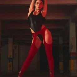 Rolling Peek-a-boo Tights - Red (3 Sizes Available)