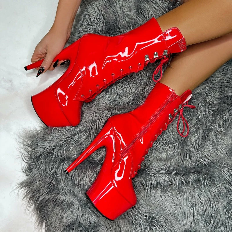 Shoes Hella Heels LipKit 7inch Boots - Cherry Pie