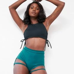 Lunalae Lure You High Waisted Garter Shorts - Recycled Teal