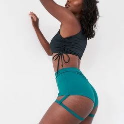 Lunalae Lure You High Waisted Garter Shorts - Recycled Teal