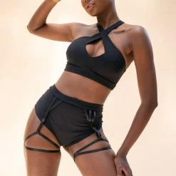 Most Loved Lunalae Olivia High Waisted Garter Shorts - Recycled Black