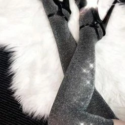 Lunalae Lurex Thigh High Socks - Black