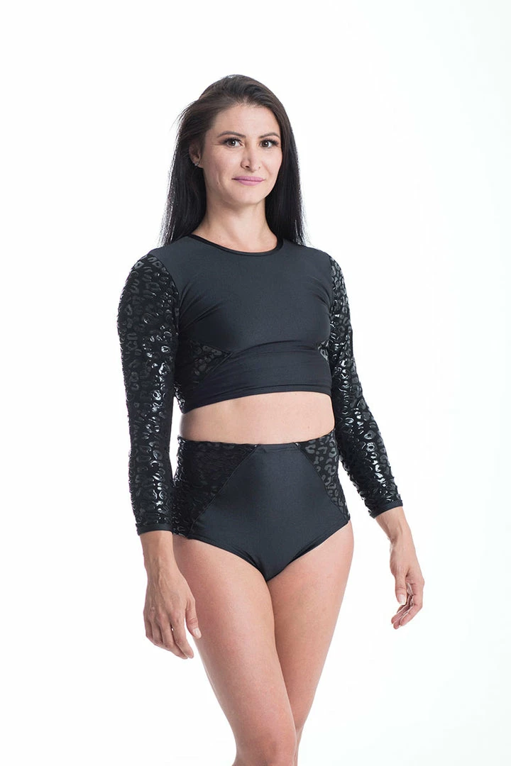 Paradise Chick Superhero Series Ultra Grip Crop Top - Black Leopard Back In Stock