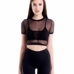 Hamade Activewear Mesh Crop Tee - Black