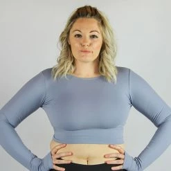 Olra Activewear Long Sleeve Crop Top - Sky Grey