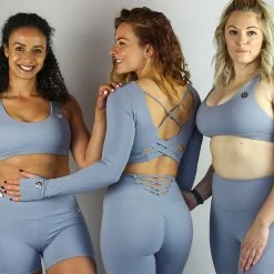 Olra Activewear Long Sleeve Crop Top - Sky Grey