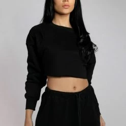 Creatures Of XIX Oversized Cropped Jumper - Black Plus Size Pole Wear