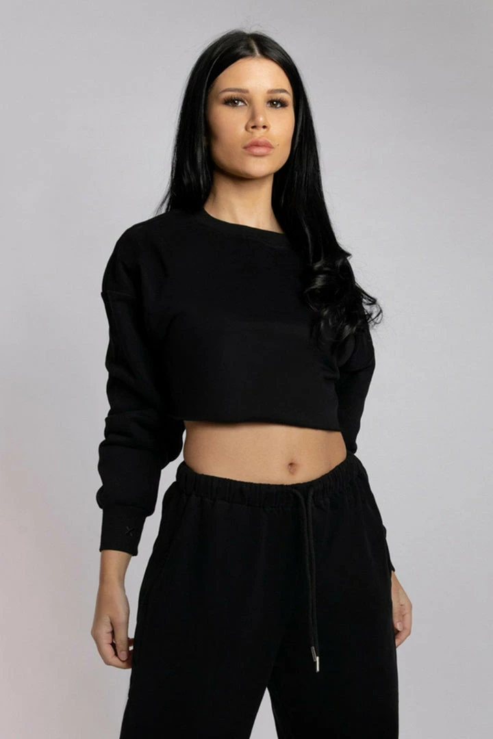 Creatures Of XIX Oversized Cropped Jumper - Black Plus Size Pole Wear