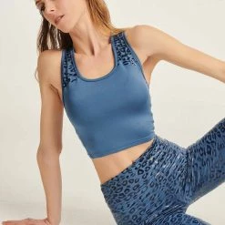 Paradise Chick Superhero Series Tank Top - Dusty Blue Leopard All Pole Wear