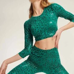 All Pole Wear Paradise Chick Superhero Series Sticky Crop Top - Petrol Leopard