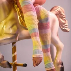 Rolling Thigh High Leg Warmers With Stirrups - Pony Striped (2 Sizes) Accessories