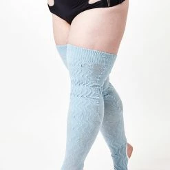 Accessories Rolling Cable Knit Thigh High Leg Warmers With Stirrups - Ocean