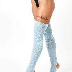 Accessories Rolling Cable Knit Thigh High Leg Warmers With Stirrups - Ocean