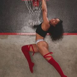 Rolling Over The Knee Ribbon Socks - Red (3 Sizes Available) Accessories