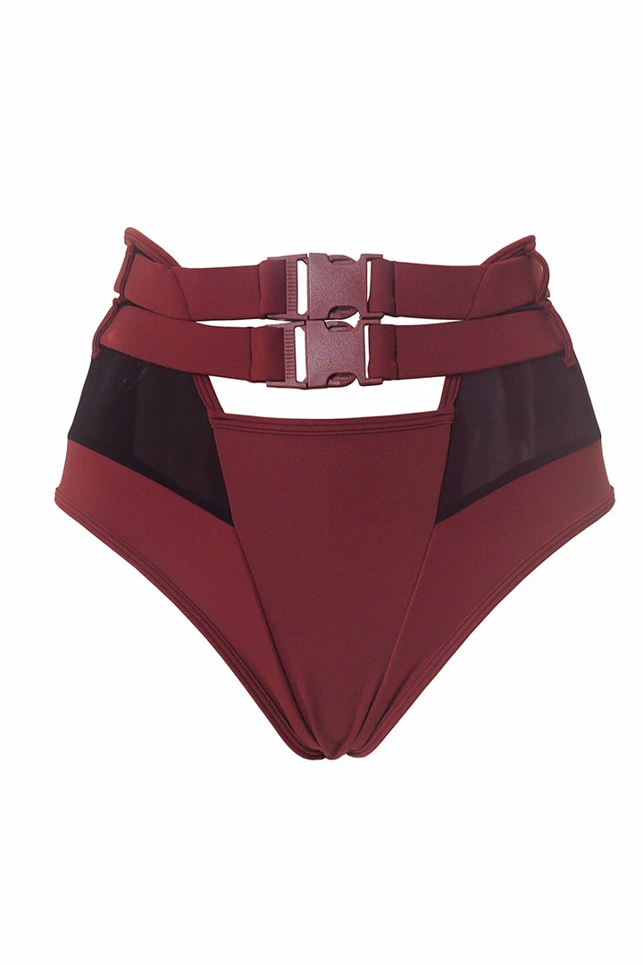 Hamade Activewear High Waisted Buckle Bottoms - Brick Red