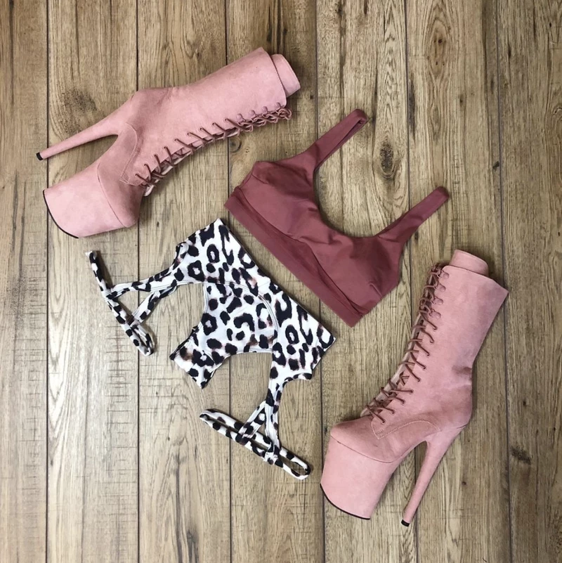 Pleaser USA Flamingo-1050FS Faux Suede 8inch Pleaser Boots - Dusty Blush Shoes