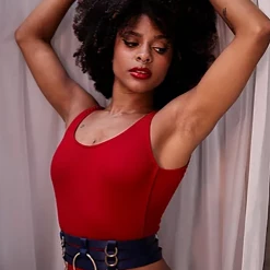 Rolling Nara Bodysuit - Ribbed Red