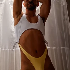 All Pole Wear Rolling Malandra Bodysuit - Ribbed White/Yellow