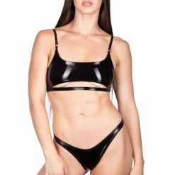 Naughty Thoughts Sinner Vinyl Thong Bottoms - Black