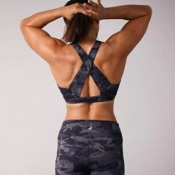 Off The Pole V-Neck Sports Bra - Black Camouflage