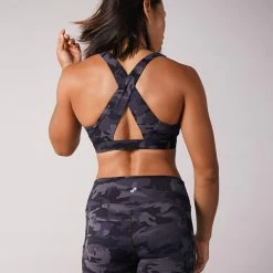 Off The Pole V-Neck Sports Bra - Black Camouflage