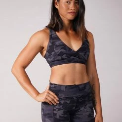 Off The Pole V-Neck Sports Bra - Black Camouflage