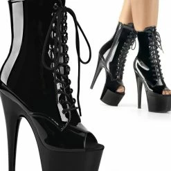 Shoes Pleaser USA Adore-1021 7inch Pleaser Peep Toe Boots - Patent Black