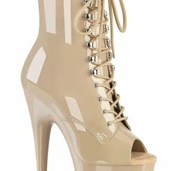Shoes Pleaser USA Adore-1021 7inch Pleaser Peep Toe Boots - Patent Beige