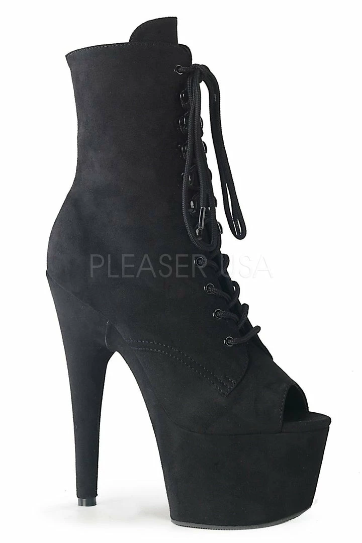 Shoes Pleaser USA Adore-1021FS Faux Suede 7inch Pleaser Peep Toe Boots - Black