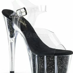 Pleaser USA Adore-708G Glitter Filled 7inch Pleasers - Black Shoes