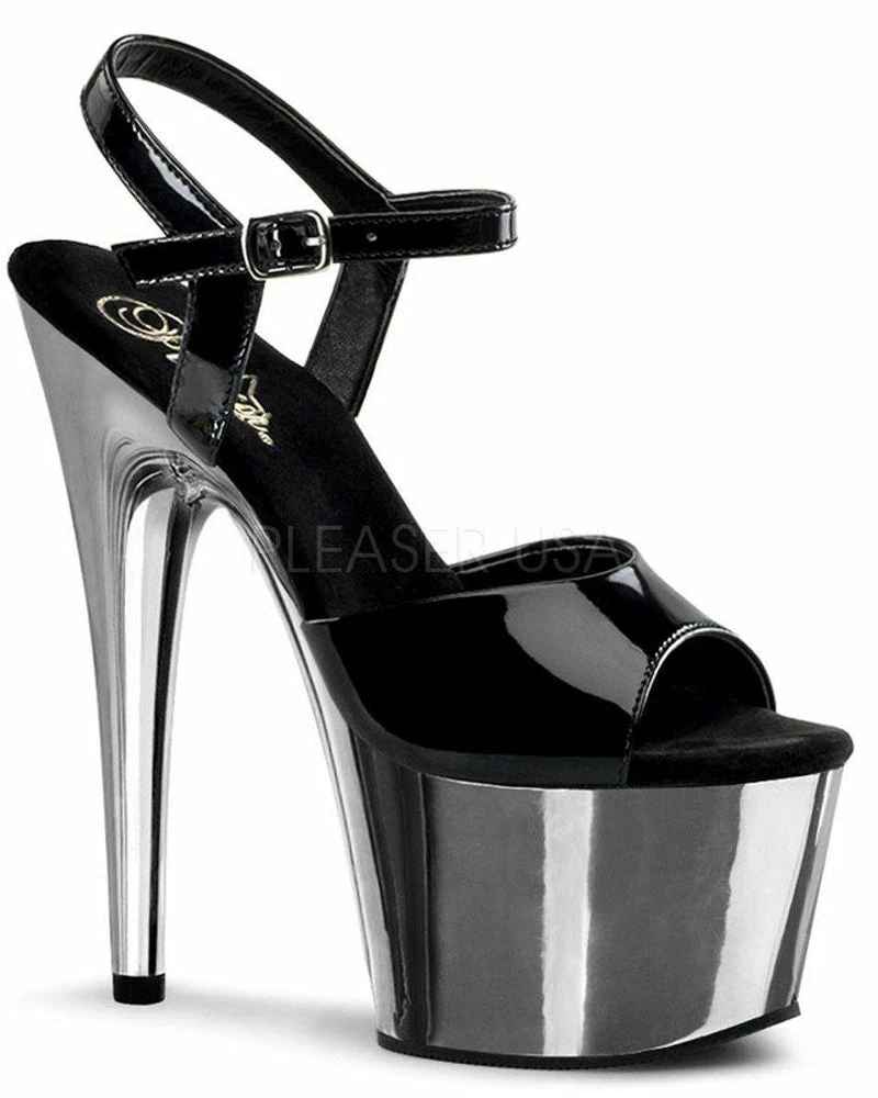 Pleaser USA Adore-709 7inch Pleasers - Patent Black/Chrome Shoes