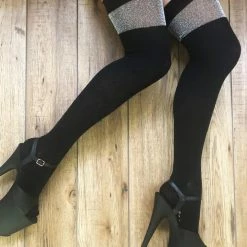 Rolling Over The Knee Socks - Black With Silver Lurex Band Accessories