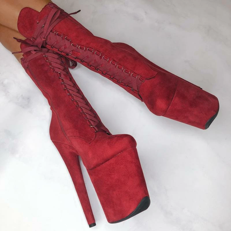 Hella Heels High BabyDoll 8inch Boots - Dark Red