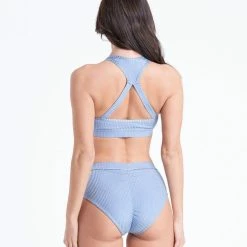 Bandurska Delfina Top - Ribbed Steel Blue