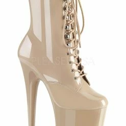 Pleaser USA Flamingo-1020 8inch Pleaser Boots - Patent Beige Shoes