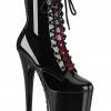 Pleaser USA Flamingo-1020FH 8inch Pleaser Boots - Black/Red Corset