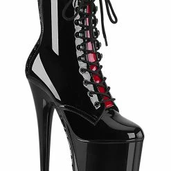 Pleaser USA Flamingo-1020FH 8inch Pleaser Boots - Black/Red Corset