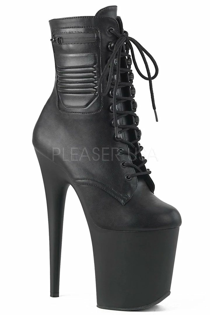 Pleaser USA Flamingo-1020PK 8inch Pleaser Biker Style Boots - Matte Black Shoes
