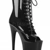 Shoes Pleaser USA Flamingo-1021 8inch Pleaser Peep Toe Boots - Patent Black