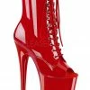 Pleaser USA Flamingo-1021 8inch Pleaser Peep Toe Boots - Patent Red Shoes