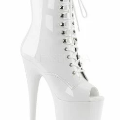 Pleaser USA Flamingo-1021 8inch Pleaser Peep Toe Boots - Patent White