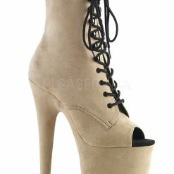 Pleaser USA Flamingo-1021FS Faux Suede 8inch Peep Toe Pleaser Boots - Beige