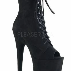 Pleaser USA Flamingo-1021FS Faux Suede 8inch Peep Toe Pleaser Boots - Black Shoes