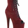 Pleaser USA Flamingo-1021FS Faux Suede 8inch Peep Toe Pleaser Boots - Burgundy