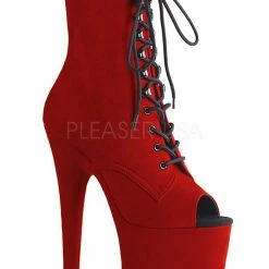 Pleaser USA Flamingo-1021FS Faux Suede 8inch Peep Toe Pleaser Boots - Red Shoes