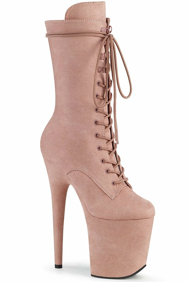 Pleaser USA Flamingo-1050FS Faux Suede 8inch Pleaser Boots - Dusty Blush Shoes