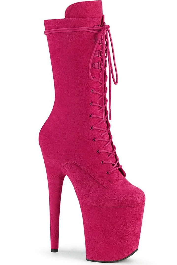 Pleaser USA Flamingo-1050FS Faux Suede 8inch Pleaser Boots - Hot Pink