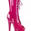 Shoes Pleaser USA Flamingo-1051 8inch Peep Toe Pleaser Boots - Patent Hot Pink